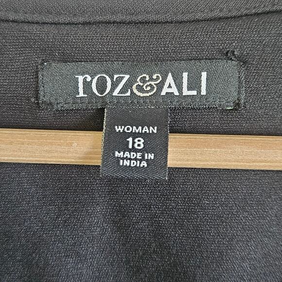 Roz & Ali Black Pink Floral Bell Sleeve Dress Women’s 18 Sheath Fit - Picture 4 of 13